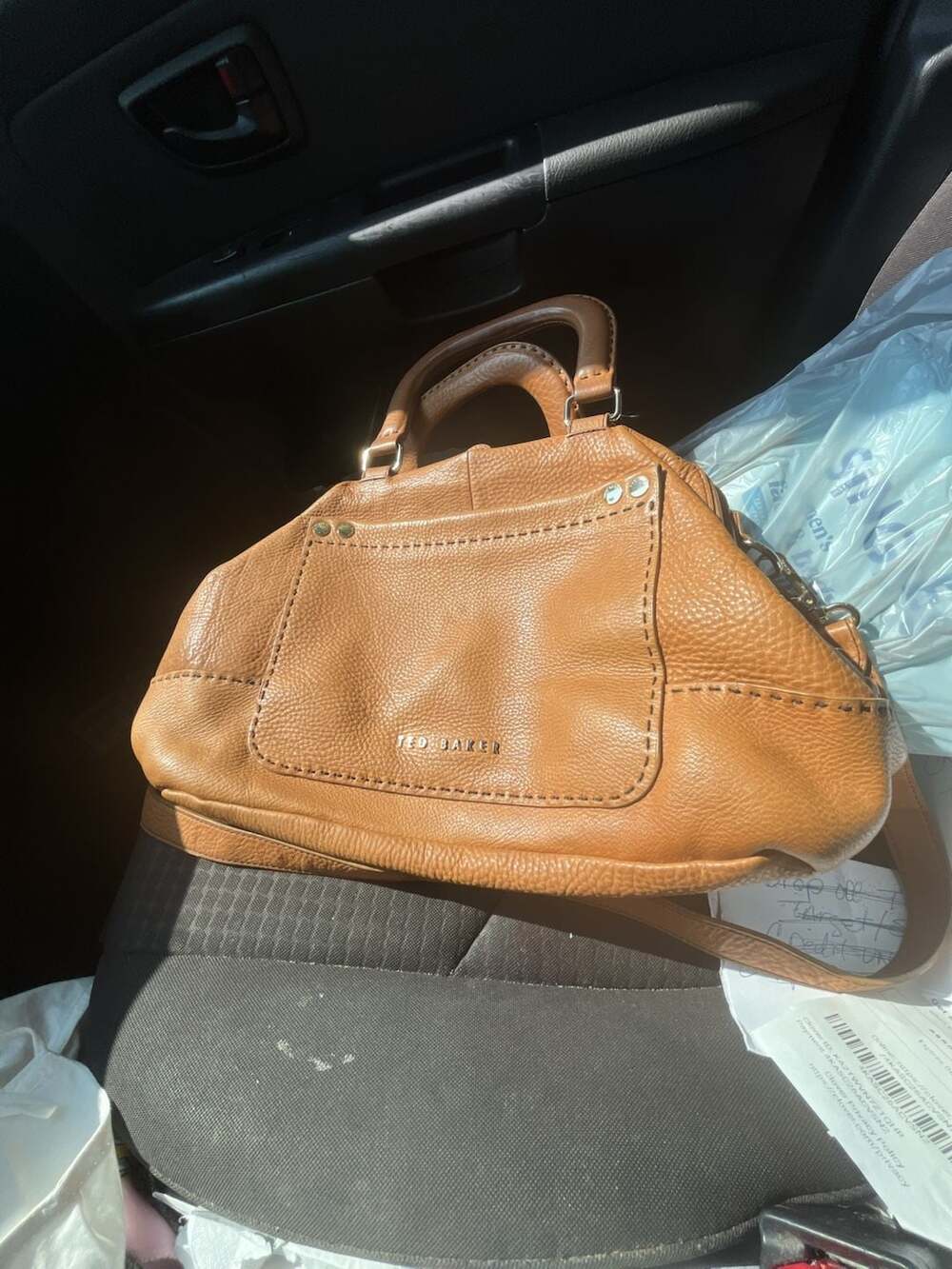 Ted Baker Tan Pebble Grain Leather Satchel with Crossbody Strap